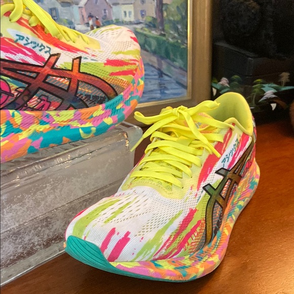 Asics Noosa Tri 13 Neon Yellow and Pink Sneakers with Vibrant Colors and Design - Picture 3 of 14